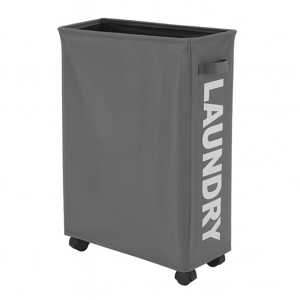 Cesto Biancheria Sporca Pieghevole in Tessuto Oxford Slim con Ruote e Coperchio Grigio