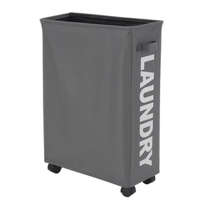 Cesto Biancheria Sporca Pieghevole in Tessuto Oxford Slim con Ruote e Coperchio Grigio