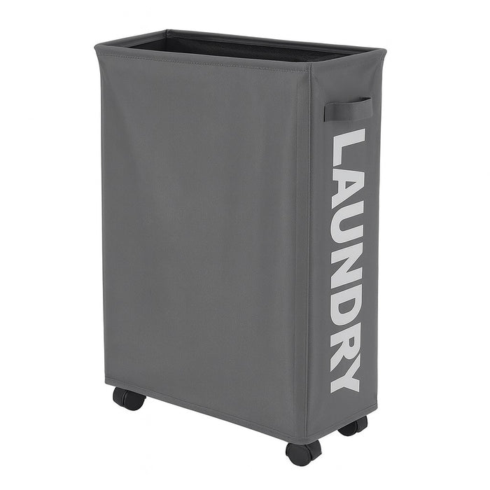 Cesto Biancheria Sporca Pieghevole in Tessuto Oxford Slim con Ruote e Coperchio Grigio