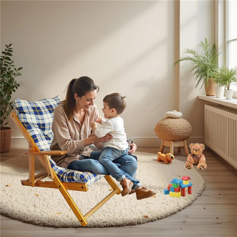 POLTRONA RELAX COMODONA BLU SCOZZESE IN LEGNO 3 POSIZIONI