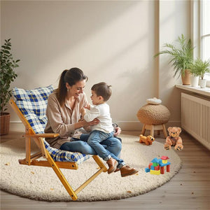 POLTRONA RELAX COMODONA BLU SCOZZESE IN LEGNO 3 POSIZIONI