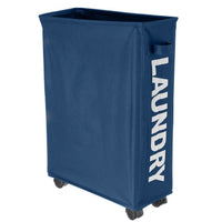 Cesto Biancheria Sporca Pieghevole in Tessuto Oxford Slim con Ruote e Coperchio Blu