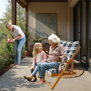 POLTRONA RELAX COMODONA BLU SCOZZESE IN LEGNO 3 POSIZIONI