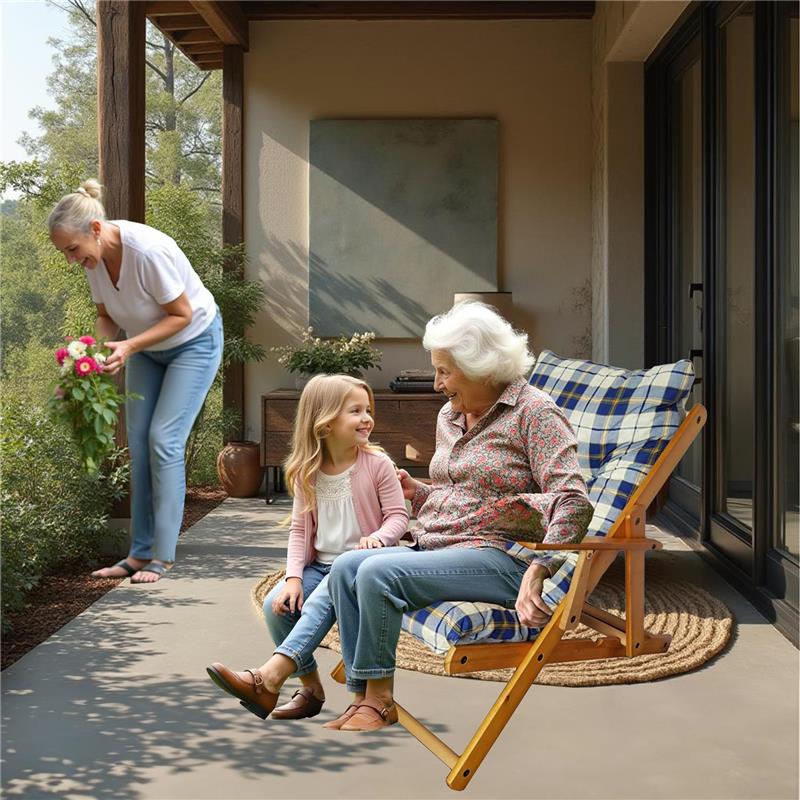 POLTRONA RELAX COMODONA BLU SCOZZESE IN LEGNO 3 POSIZIONI