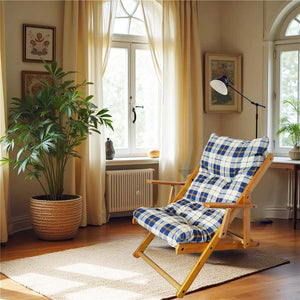 POLTRONA RELAX COMODONA BLU SCOZZESE IN LEGNO 3 POSIZIONI