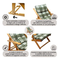 POLTRONA RELAX COMODONA VERDE SCOZZESE IN LEGNO 3 POSIZIONI