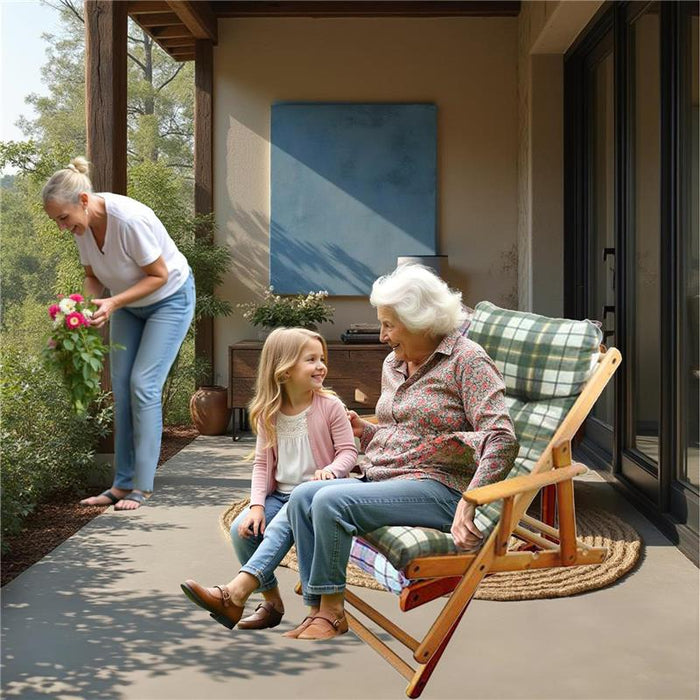 POLTRONA RELAX COMODONA VERDE SCOZZESE IN LEGNO 3 POSIZIONI