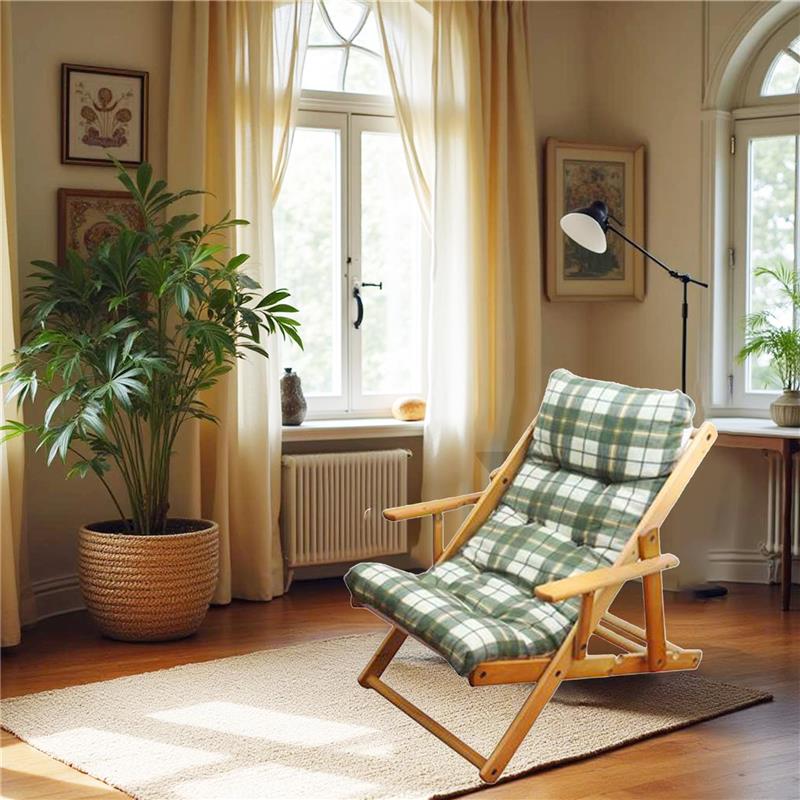 POLTRONA RELAX COMODONA VERDE SCOZZESE IN LEGNO 3 POSIZIONI