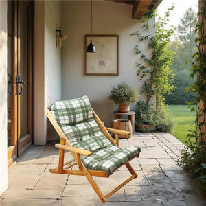 POLTRONA RELAX COMODONA VERDE SCOZZESE IN LEGNO 3 POSIZIONI