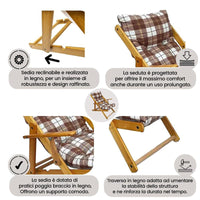 POLTRONA RELAX COMODONA MARRONE SCOZZESE IN LEGNO 3 POSIZIONI