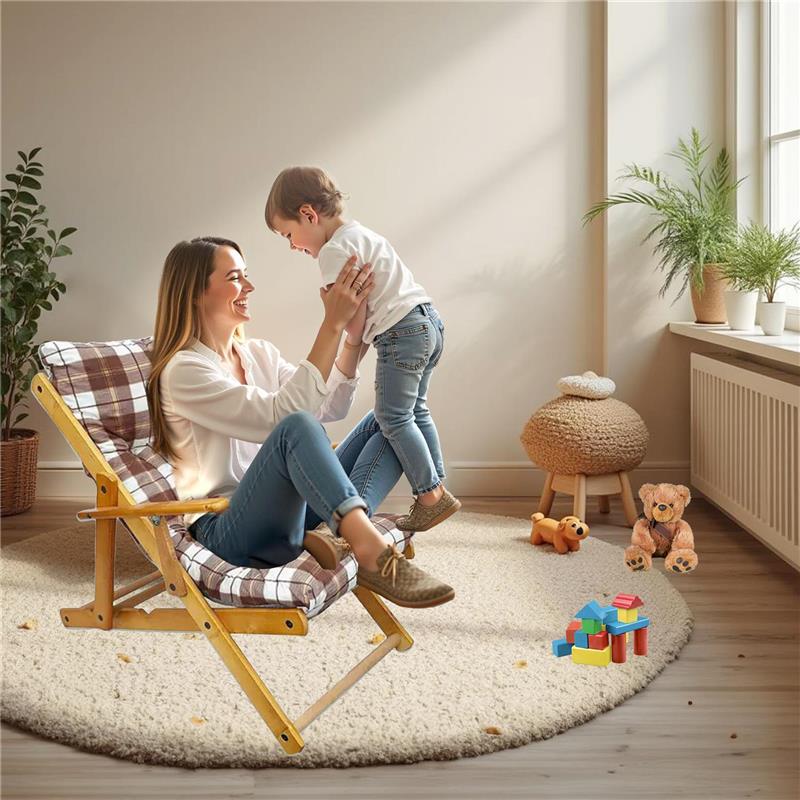 POLTRONA RELAX COMODONA MARRONE SCOZZESE IN LEGNO 3 POSIZIONI