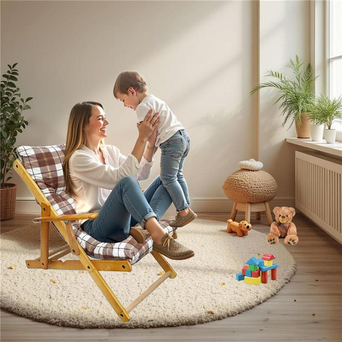 POLTRONA RELAX COMODONA MARRONE SCOZZESE IN LEGNO 3 POSIZIONI