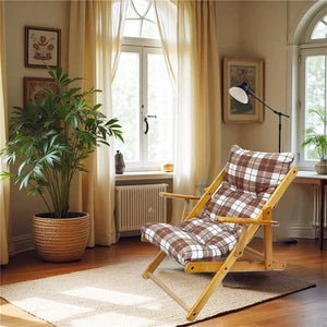 POLTRONA RELAX COMODONA MARRONE SCOZZESE IN LEGNO 3 POSIZIONI