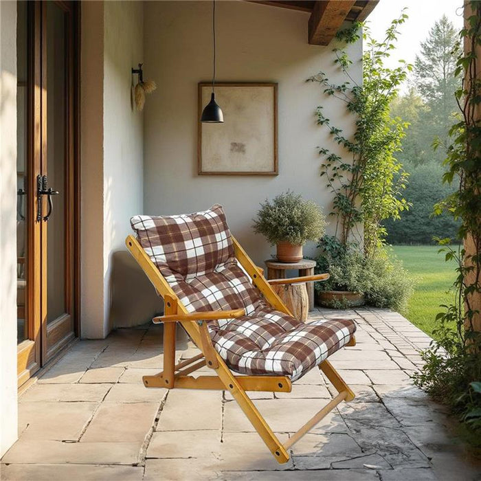 POLTRONA RELAX COMODONA MARRONE SCOZZESE IN LEGNO 3 POSIZIONI