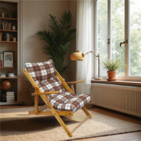 POLTRONA RELAX COMODONA MARRONE SCOZZESE IN LEGNO 3 POSIZIONI