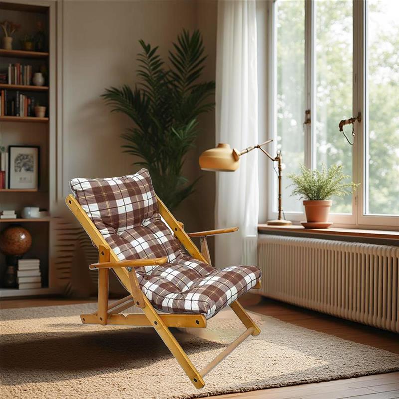 POLTRONA RELAX COMODONA MARRONE SCOZZESE IN LEGNO 3 POSIZIONI