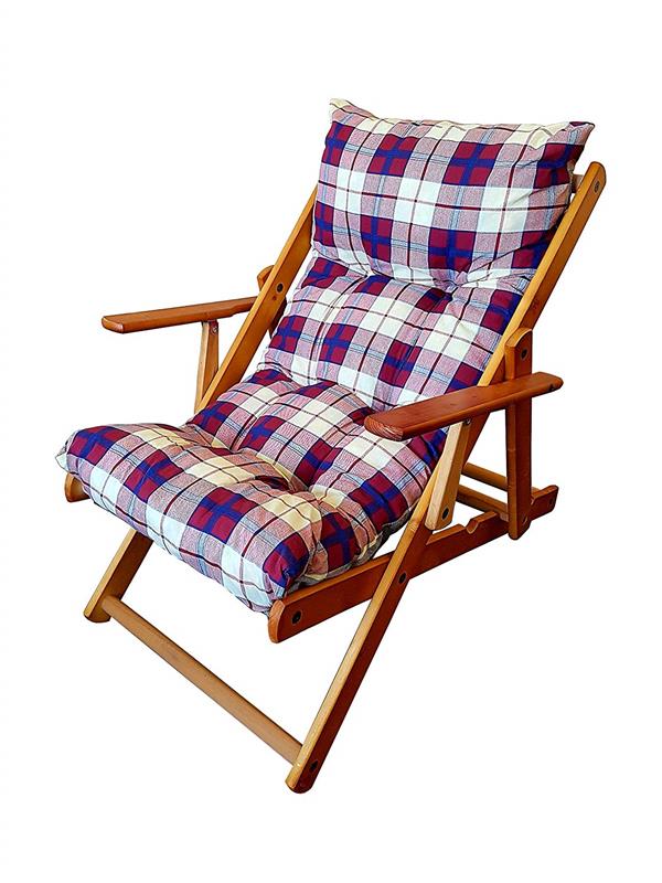 POLTRONA RELAX COMODONA ROSSO BORDEAUX SCOZZESE IN LEGNO CON  3 POSIZIONI