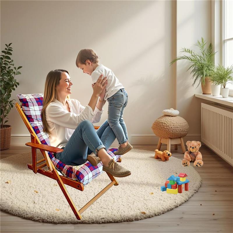 POLTRONA RELAX COMODONA ROSSO BORDEAUX SCOZZESE IN LEGNO CON  3 POSIZIONI