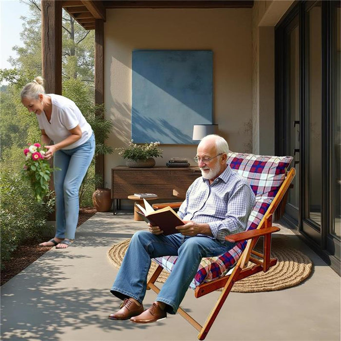 POLTRONA RELAX COMODONA ROSSO BORDEAUX SCOZZESE IN LEGNO CON  3 POSIZIONI