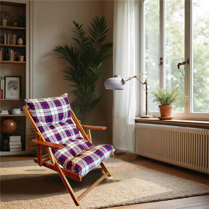 POLTRONA RELAX COMODONA ROSSO BORDEAUX SCOZZESE IN LEGNO CON  3 POSIZIONI