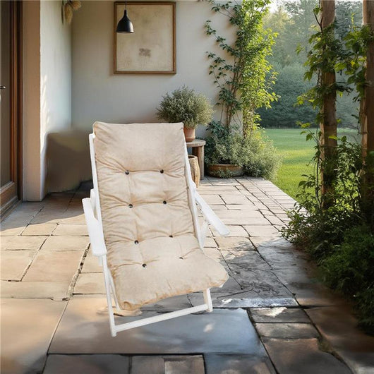 POLTRONA RELAX COMODONA TELAIO BIANCO TINTA UNITA ECRÙ IN LEGNO 3 POSIZIONI