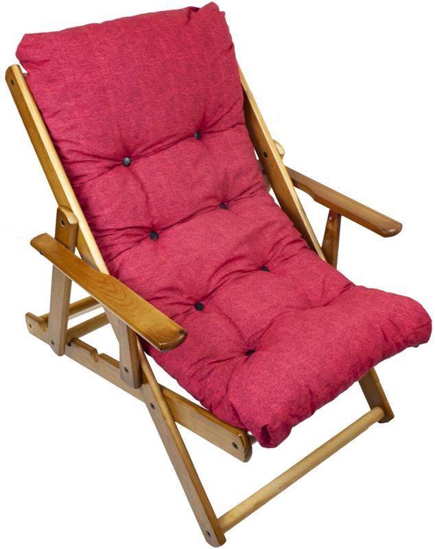 MAURY'S POLTRONA RELAX ROSSA TINTA UNITA COMODONA IN LEGNO 3POSIZIONI CON CUSCINO IMBOTTITO