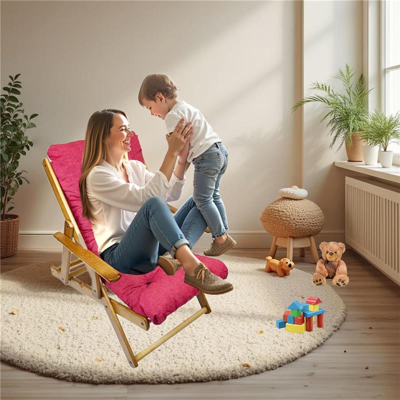 MAURY'S POLTRONA RELAX ROSSA TINTA UNITA COMODONA IN LEGNO 3POSIZIONI CON CUSCINO IMBOTTITO