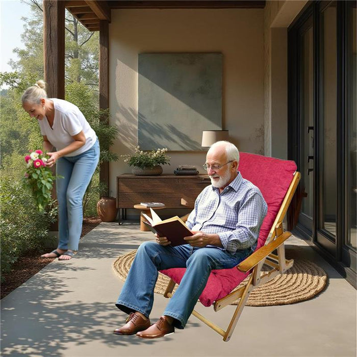 MAURY'S POLTRONA RELAX ROSSA TINTA UNITA COMODONA IN LEGNO 3POSIZIONI CON CUSCINO IMBOTTITO