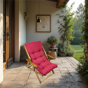 MAURY'S POLTRONA RELAX ROSSA TINTA UNITA COMODONA IN LEGNO 3POSIZIONI CON CUSCINO IMBOTTITO