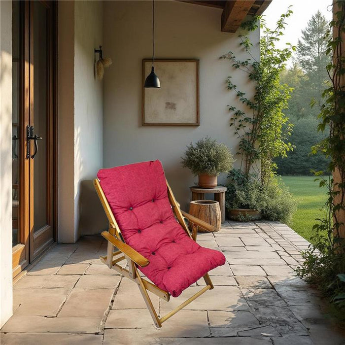 MAURY'S POLTRONA RELAX ROSSA TINTA UNITA COMODONA IN LEGNO 3POSIZIONI CON CUSCINO IMBOTTITO