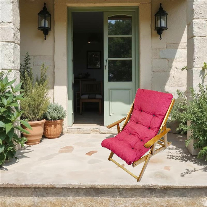 MAURY'S POLTRONA RELAX ROSSA TINTA UNITA COMODONA IN LEGNO 3POSIZIONI CON CUSCINO IMBOTTITO