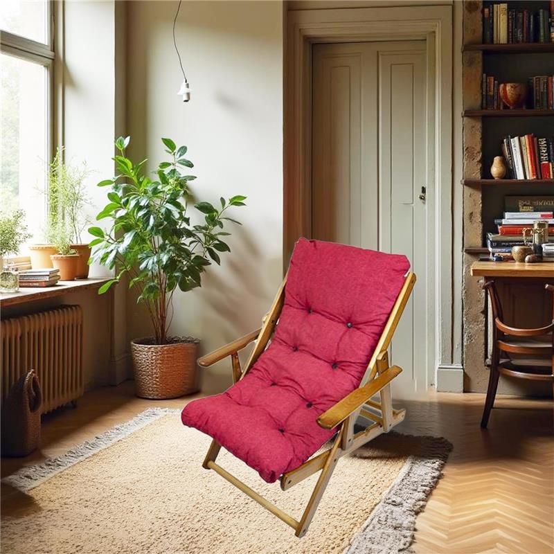 MAURY'S POLTRONA RELAX ROSSA TINTA UNITA COMODONA IN LEGNO 3POSIZIONI CON CUSCINO IMBOTTITO