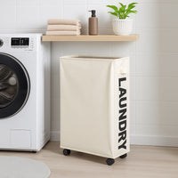 Cesto Biancheria Sporca Pieghevole in Tessuto Oxford Slim con Ruote e Coperchio Beige