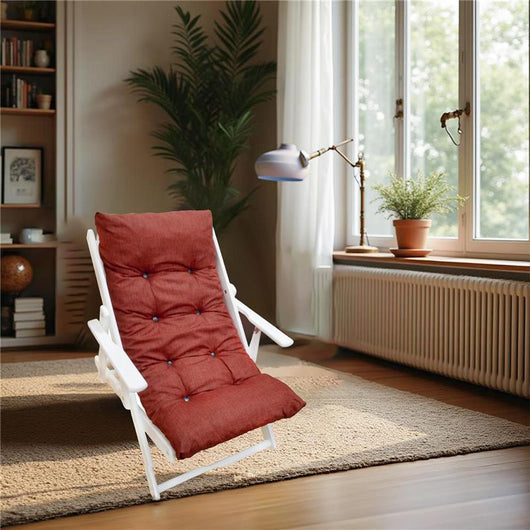 POLTRONA RELAX COMODONA TELAIO BIANCO TINTA UNITA BORDEAUX, VINACCIA IN LEGNO 3 POSIZIONI