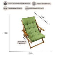 MAURY'S POLTRONA RELAX VERDE TINTA UNITA COMODONA IN LEGNO 3 POSIZIONI CON CUSCINO IMBOTTITO