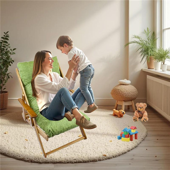 MAURY'S POLTRONA RELAX VERDE TINTA UNITA COMODONA IN LEGNO 3 POSIZIONI CON CUSCINO IMBOTTITO