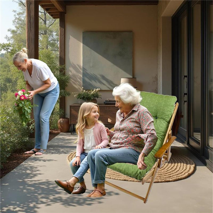 MAURY'S POLTRONA RELAX VERDE TINTA UNITA COMODONA IN LEGNO 3 POSIZIONI CON CUSCINO IMBOTTITO