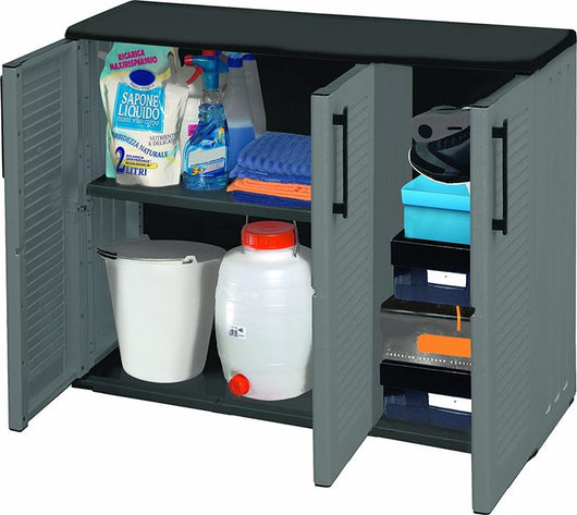 ARMADIO BASSO IN POLIPROPILENE CON 3 ANTE E RIPIANO 102 X 37 X H84 CM