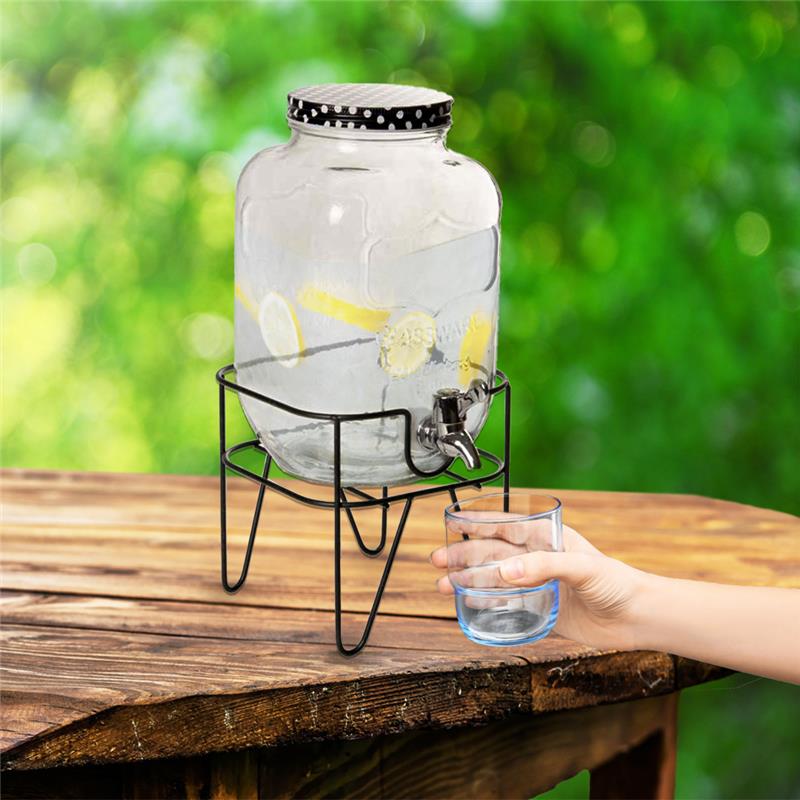 DISPENSER IN VETRO CON SUPPORTO IN METALLO E RUBINETTO CAPIENZA 4 LITRI