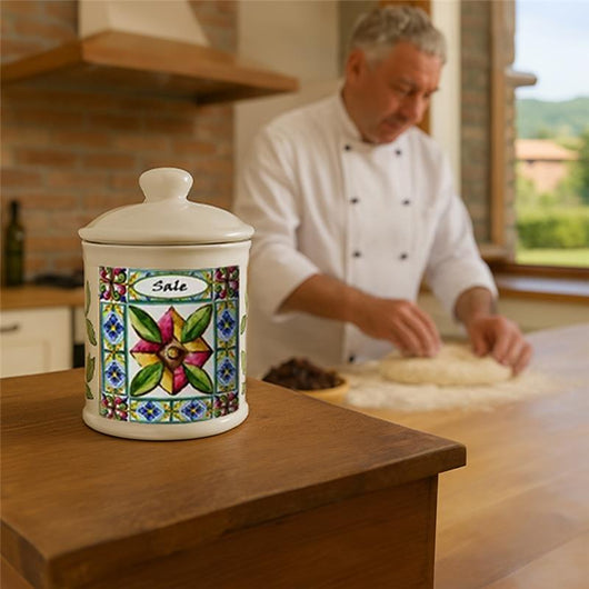 TERRA E SOLE TRIS DI BARATTOLI REALIZZATO IN CERAMICA 13 X 15 CM