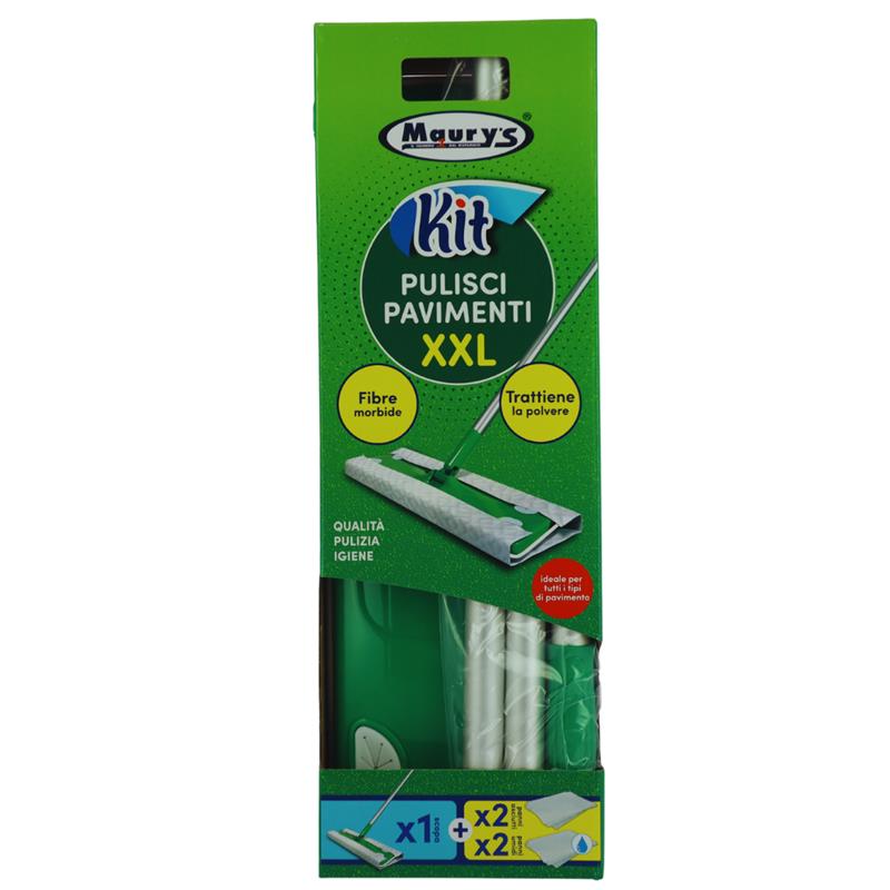 MAURYS KIT PULISCI PAVIMENTI XXL + RICARICA DI 2 PANNI+ WET 2 PZ - TRATTIENE LA POLVERE + FIBRE MORBIDE