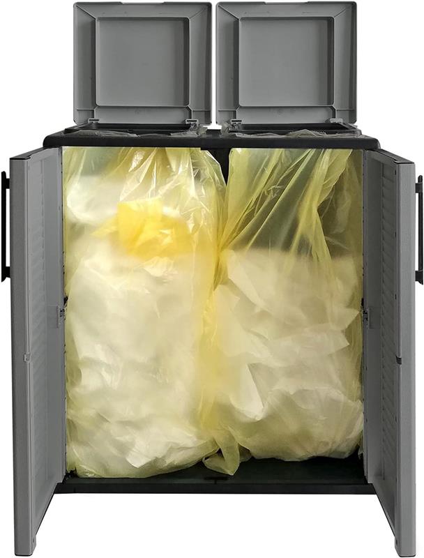 ARMADIO PATTUMIERA BASSO IN PLASTICA 2 SCOMPARTI DIMENSIONI 68X37X H 84 CM 200 LT