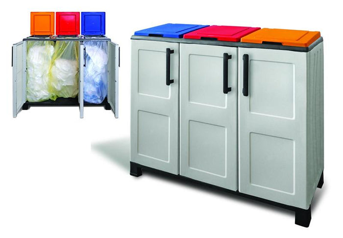 ARMADIO PATTUMIERA BASSO IN PLASTICA 3 SCOMPARTI DIMENSIONI 102X37XH 90 CM