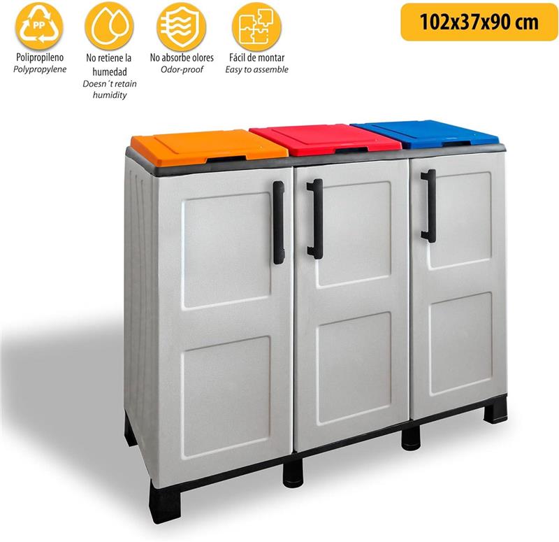 ARMADIO PATTUMIERA BASSO IN PLASTICA 3 SCOMPARTI DIMENSIONI 102X37XH 90 CM