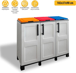ARMADIO PATTUMIERA BASSO IN PLASTICA 3 SCOMPARTI DIMENSIONI 102X37XH 90 CM