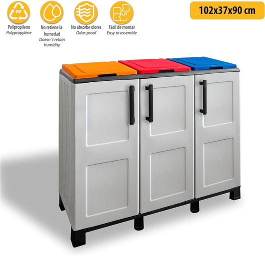 ARMADIO PATTUMIERA BASSO IN PLASTICA 3 SCOMPARTI DIMENSIONI 102X37XH 90 CM