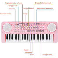 Tastiera Giocattolo Musicale Piano Keyboard Musica per Bambini con 37 Tasti Rosa