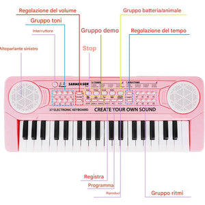 Tastiera Giocattolo Musicale Piano Keyboard Musica per Bambini con 37 Tasti Rosa