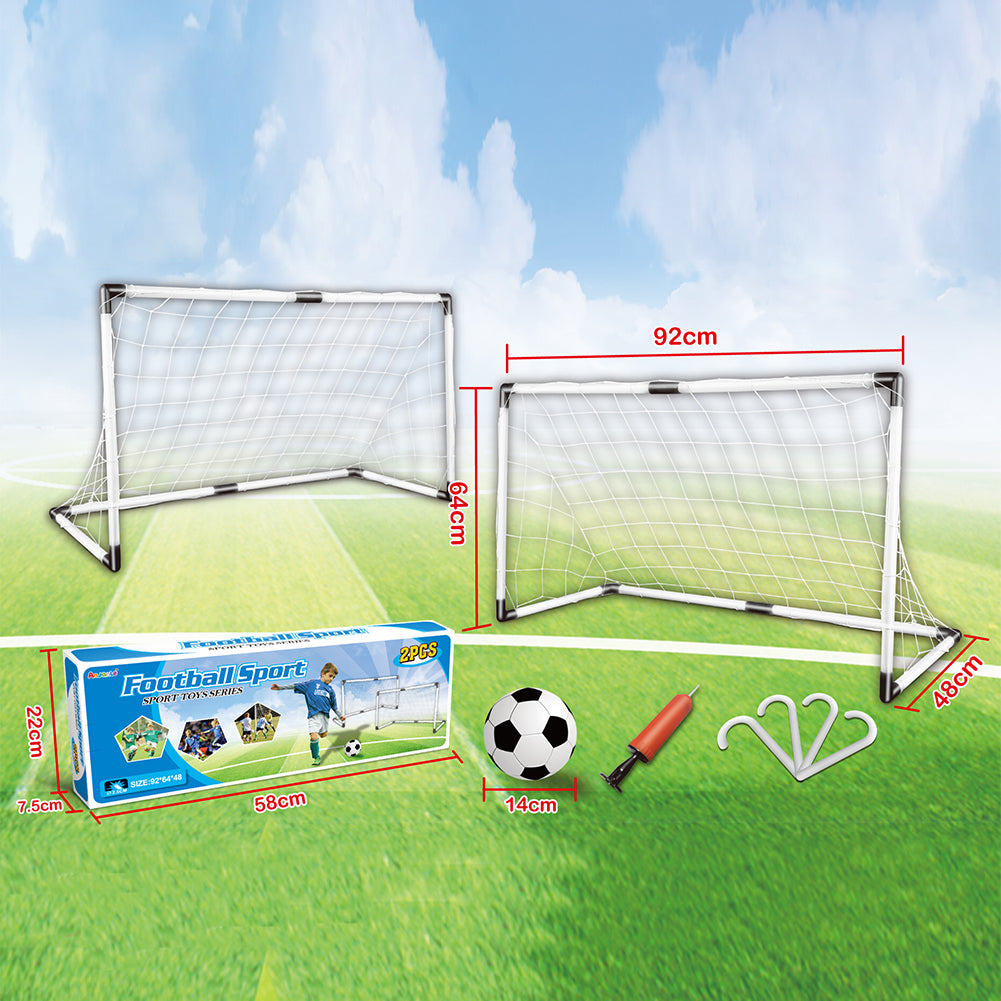 Set 2 Porte Calcio 92 x 64 cm con Pallone Gonfiatore e Morsetti per Fissaggio