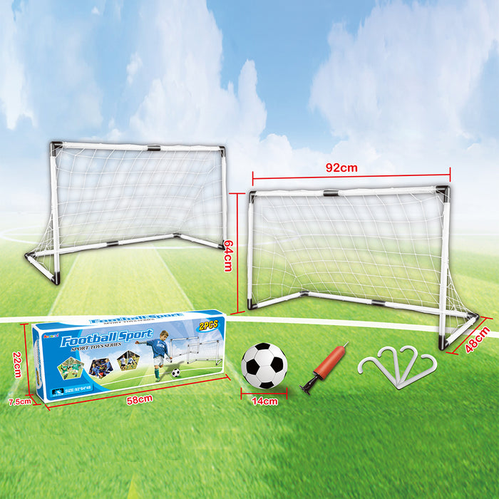 Set 2 Porte Calcio 92 x 64 cm con Pallone Gonfiatore e Morsetti per Fissaggio